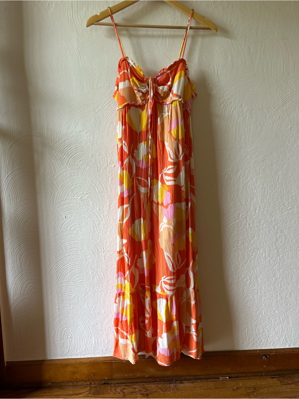 BE COOL Orange & Yellow Floral Maxi Dress with Pink Accents